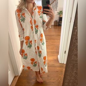 Victoria Dunn magnolia block print caftan orange floral